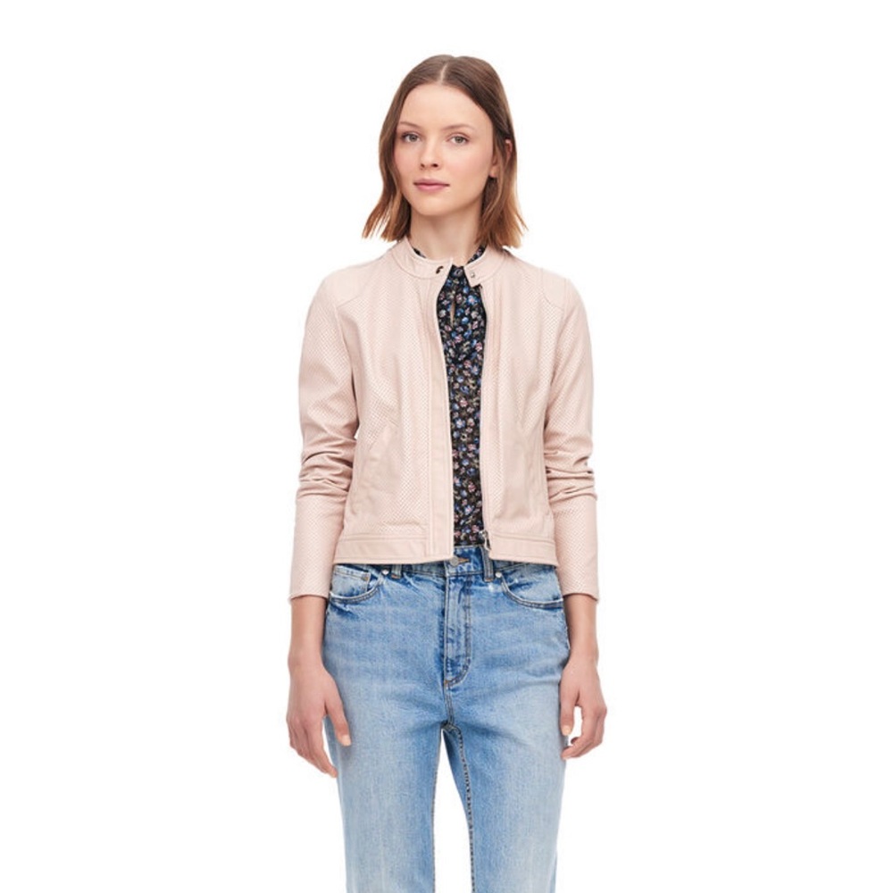 Rebecca Taylor perforated leather motorcycle jacket size 10 pale pink